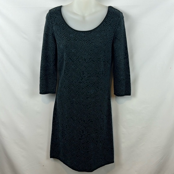 Peruvian Connection Black and Teal Abstract‎ Cotton Knit Sweater Dress Size S - Picture 1 of 11